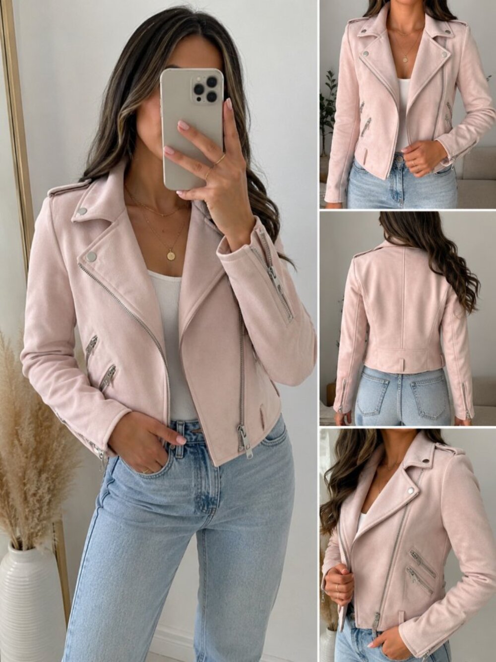 Zara Pink Faux Suede Moto Biker Jacket Women’s Size S